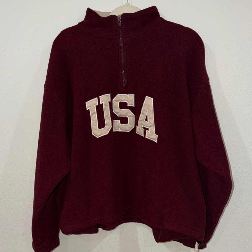 Vintage Unisex USA Maroon Quarter-Zip Fleece Pullover